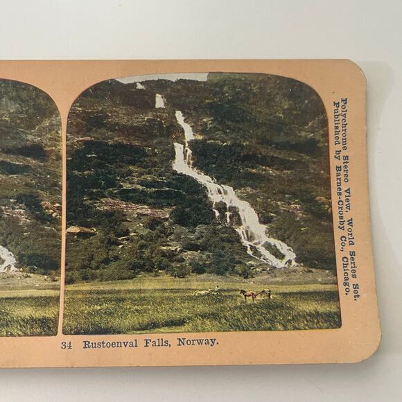 Rustoenval Falls Norway Antique Stereoview Card STE2-FV2 - Picture 1 of 2